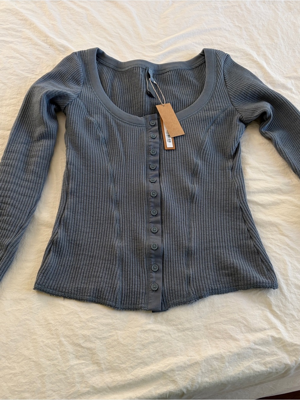 SKIMS Long Sleeve Waffle Scoop Neck Button-Front Top - Gray